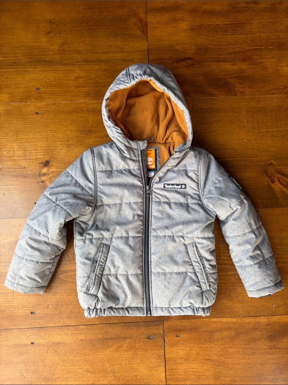 Timberland Jacket Boys Gray Puffer Hooded Fleece Lined Winter Coat Sz 6
